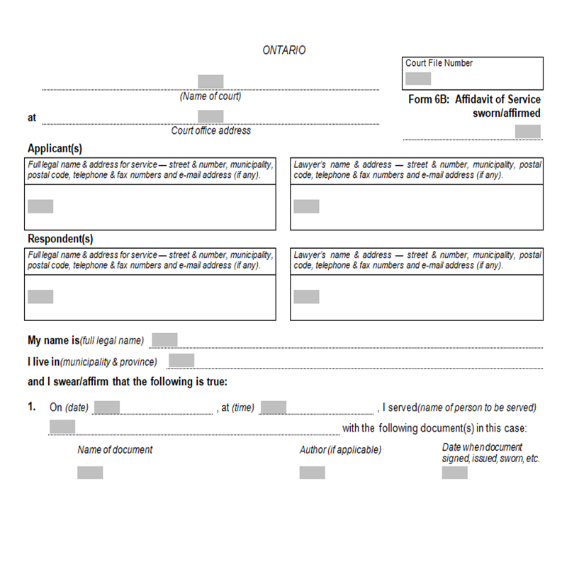 Form 6B – Affidavit of Service in Ontario Family Court