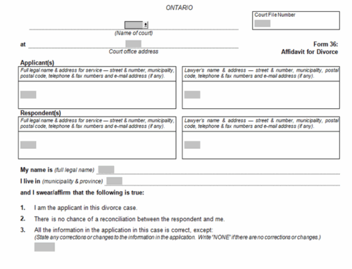 Form 36 – Affidavit for Divorce – Download